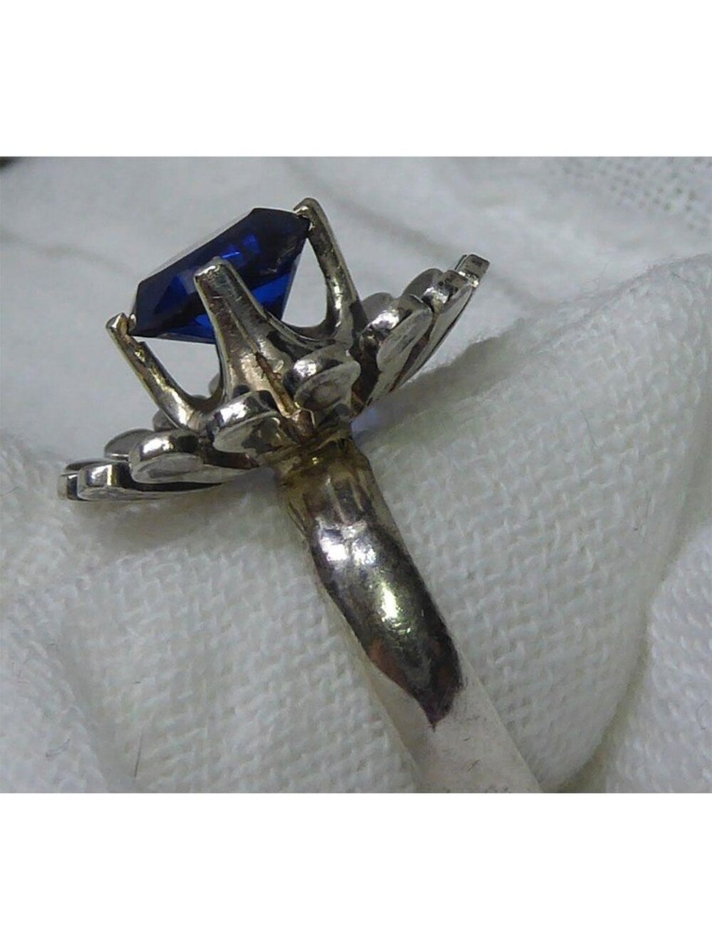 VTG Taxco Modernist Sterling Silver HUGE Cobalt Blue Spinel Sunburst Ring Size 6